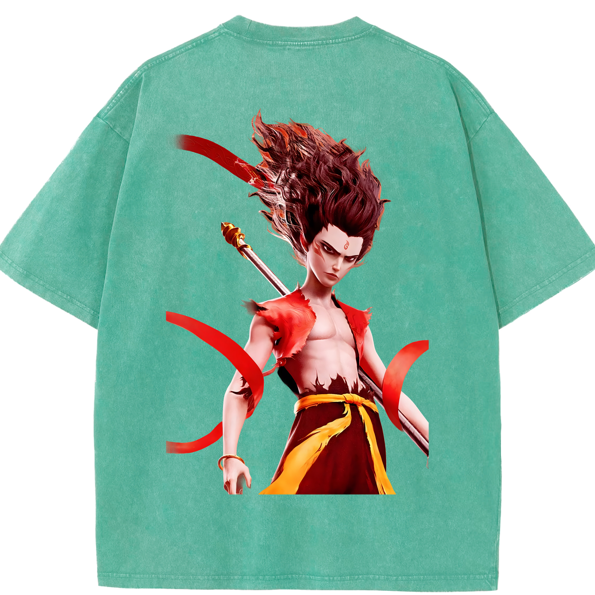 （画像用） Ne Zha 2 ナタ 魔童の大暴れ 綿100% ヴィンテージ風 半袖Tシャツ（背面プリント）